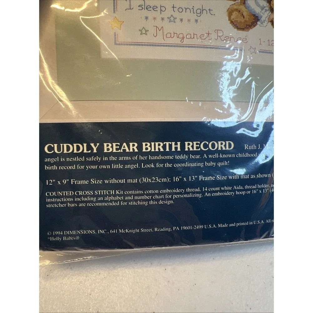 Dimensions Sunset Counted Cross Stitch Kit Cuddly Bear Birth Babyhugs Record NOS